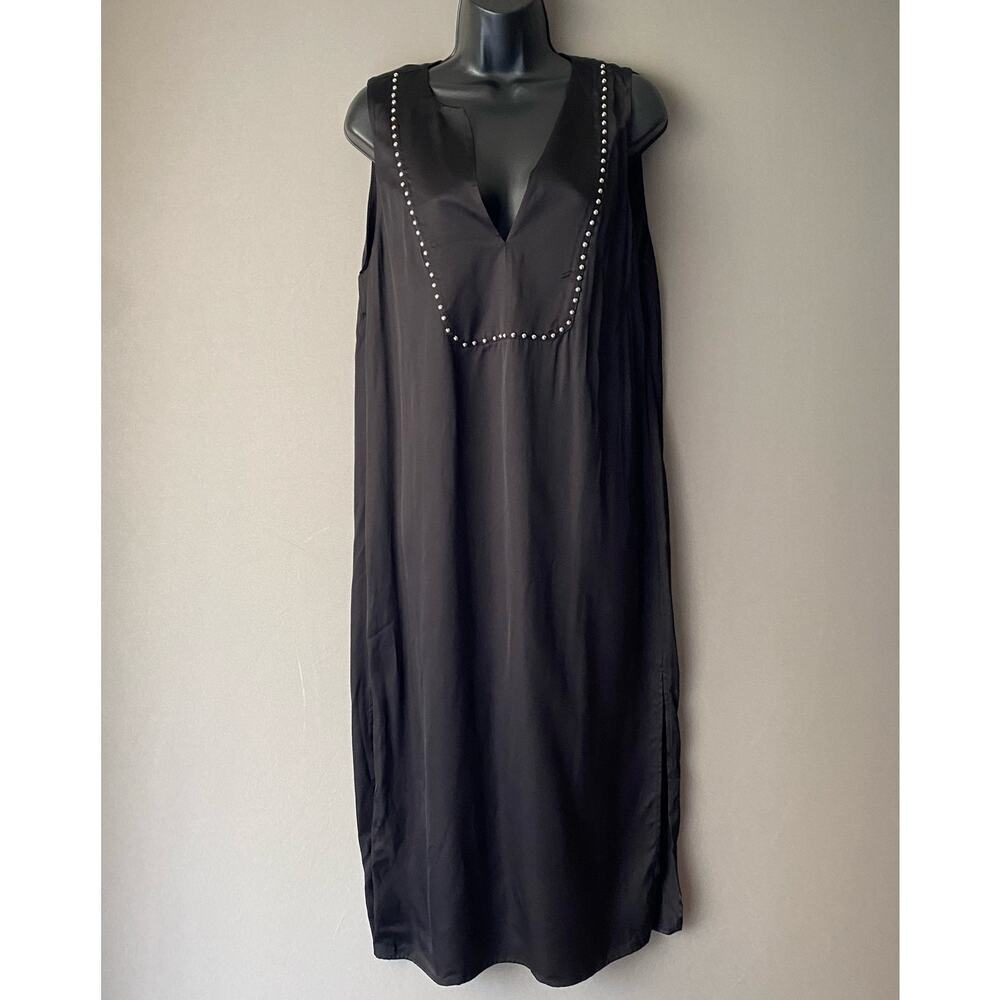 Zara sz S black studded shift midi dress‎
